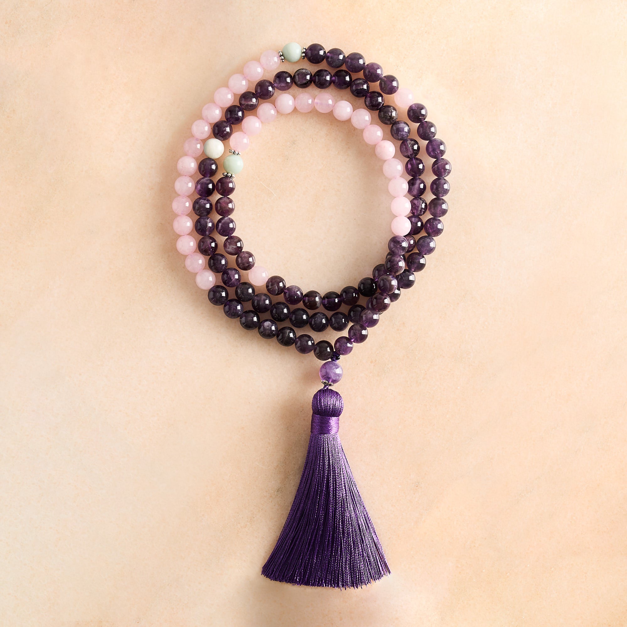 Amethyst, Rose Quartz & Amazonite Mala