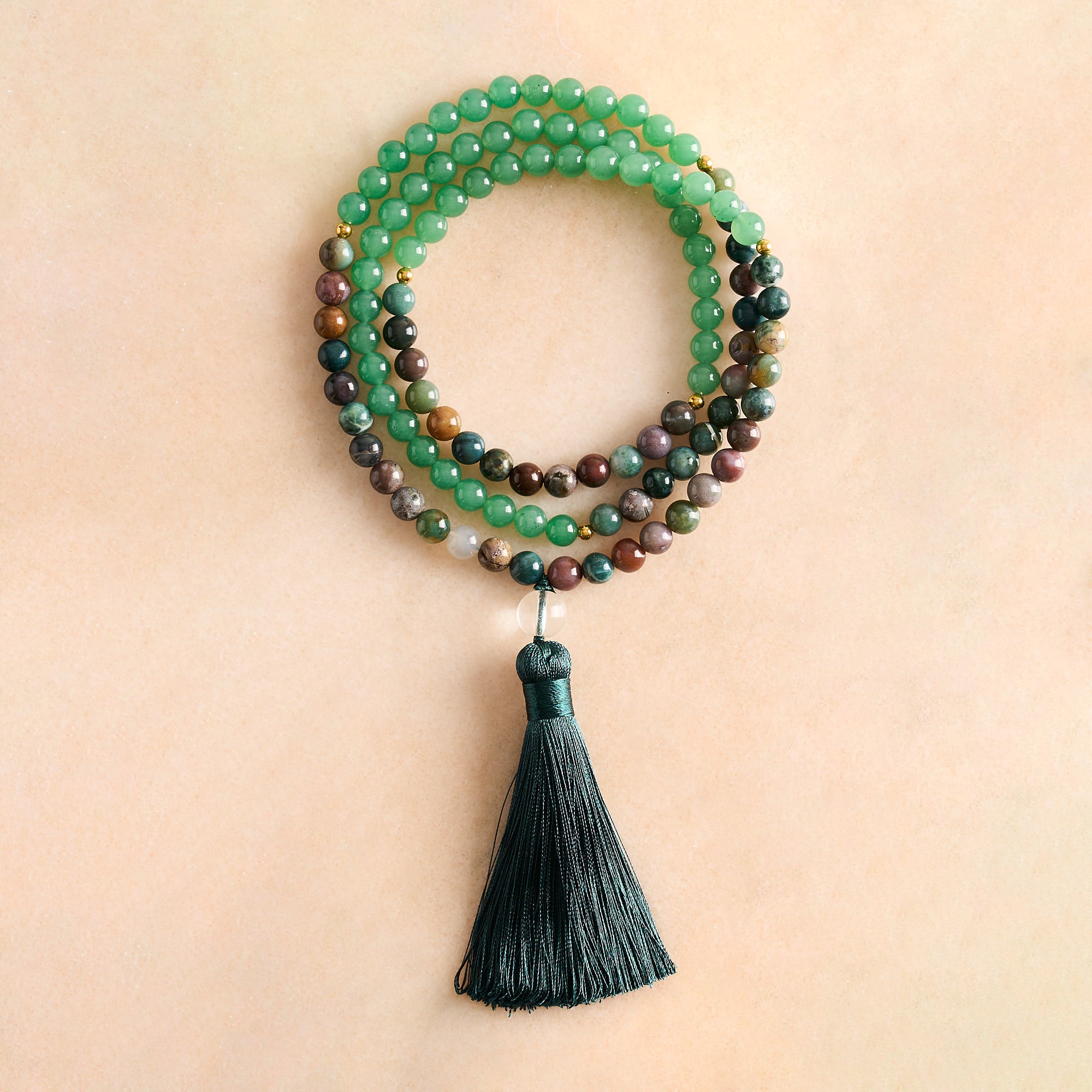 Green Aventurine, Indian Agate & African Turquoise Mala