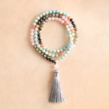 Spectrolite, Rose Quartz & Amazonite Mala