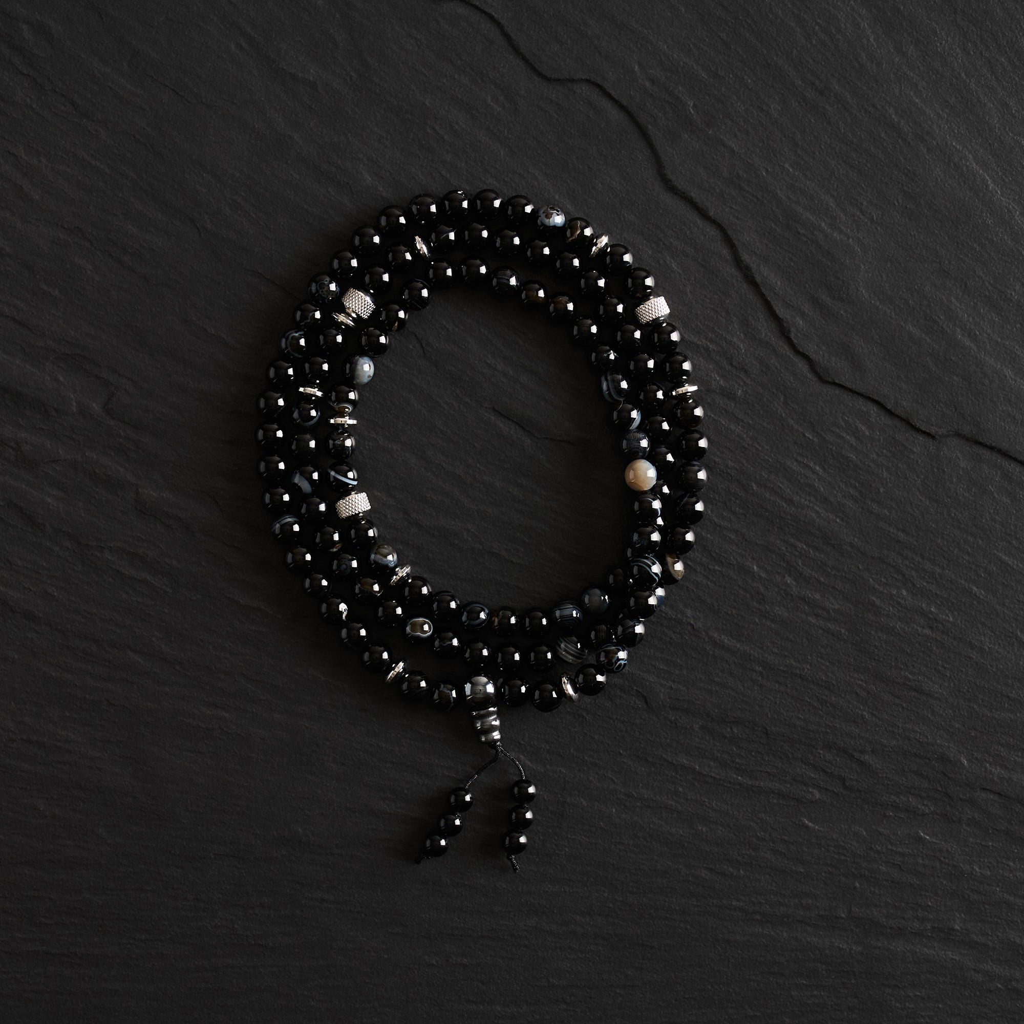 Black Botswana Agate Mala